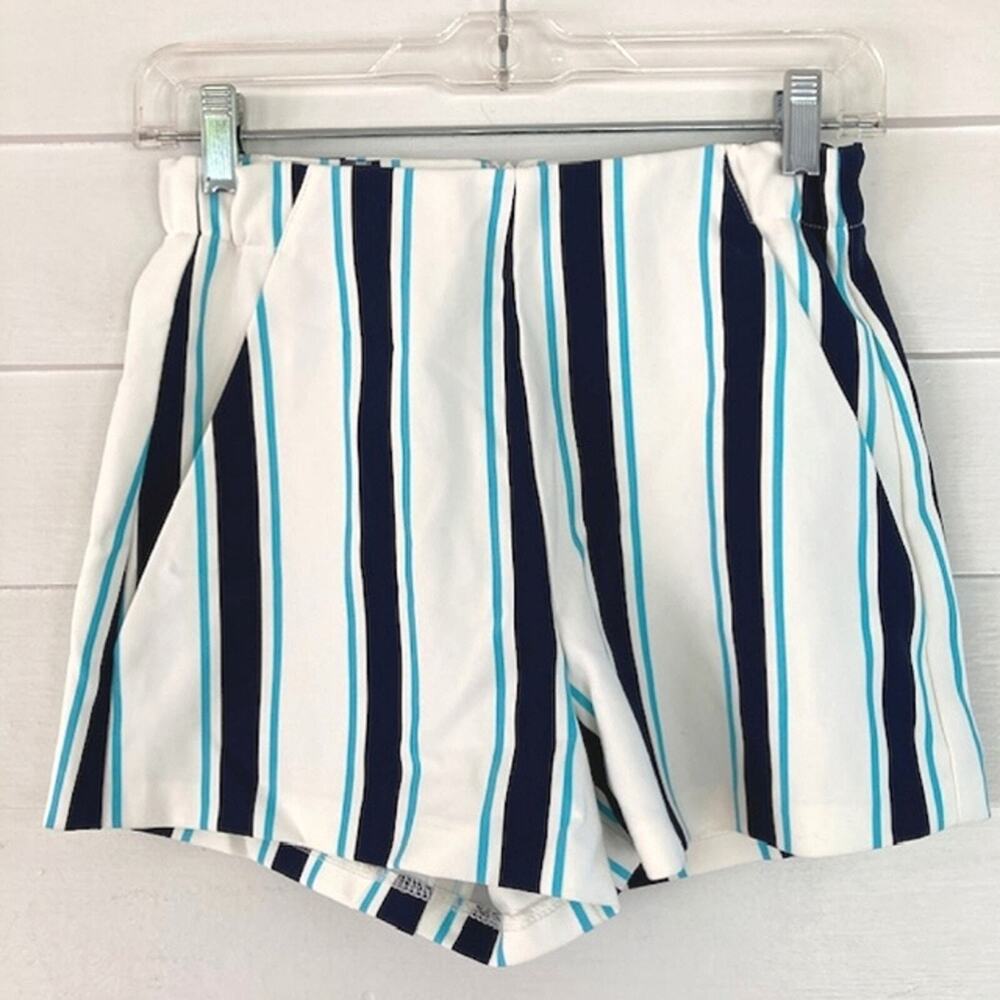 Zara Trafaluc Collection High Waisted Pocketed Navy Striped Hot Pants Shorts XS